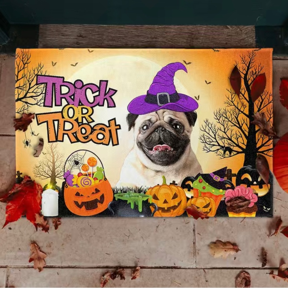 Pug Halloween door Mat